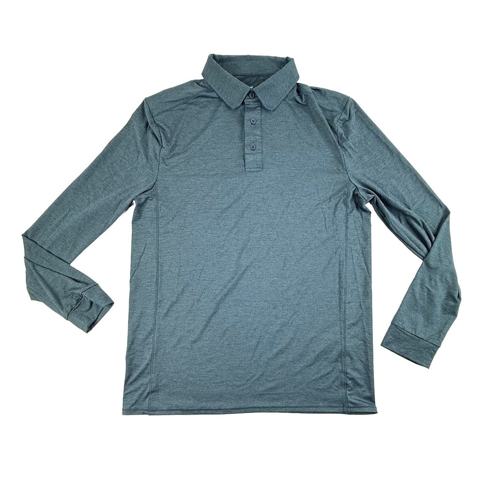 Quince Flowknit Breeze Performance Long Sleeve Polo Heather Navy Blue Men's M